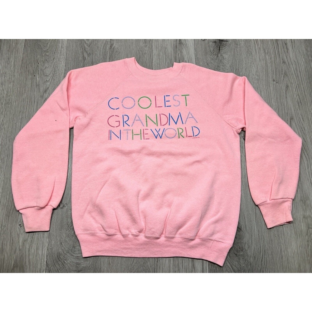 Vintage Coolest Grandma in the World Sweatshirt L Pink Raglan Graphic 80s